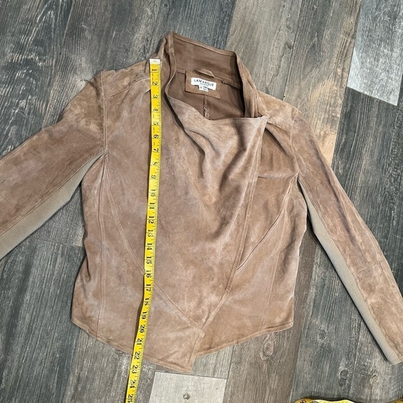 Lamarque Collection Medium Tan Madison Goat-suede Drape Front Moto jacket - Picture 16 of 16